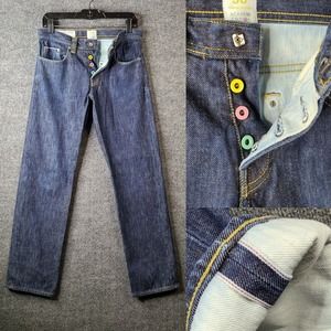 Academi Jeans Mens 30 Relaxed Selvage Pastel Button Fly 31" Love Japan Selvedge